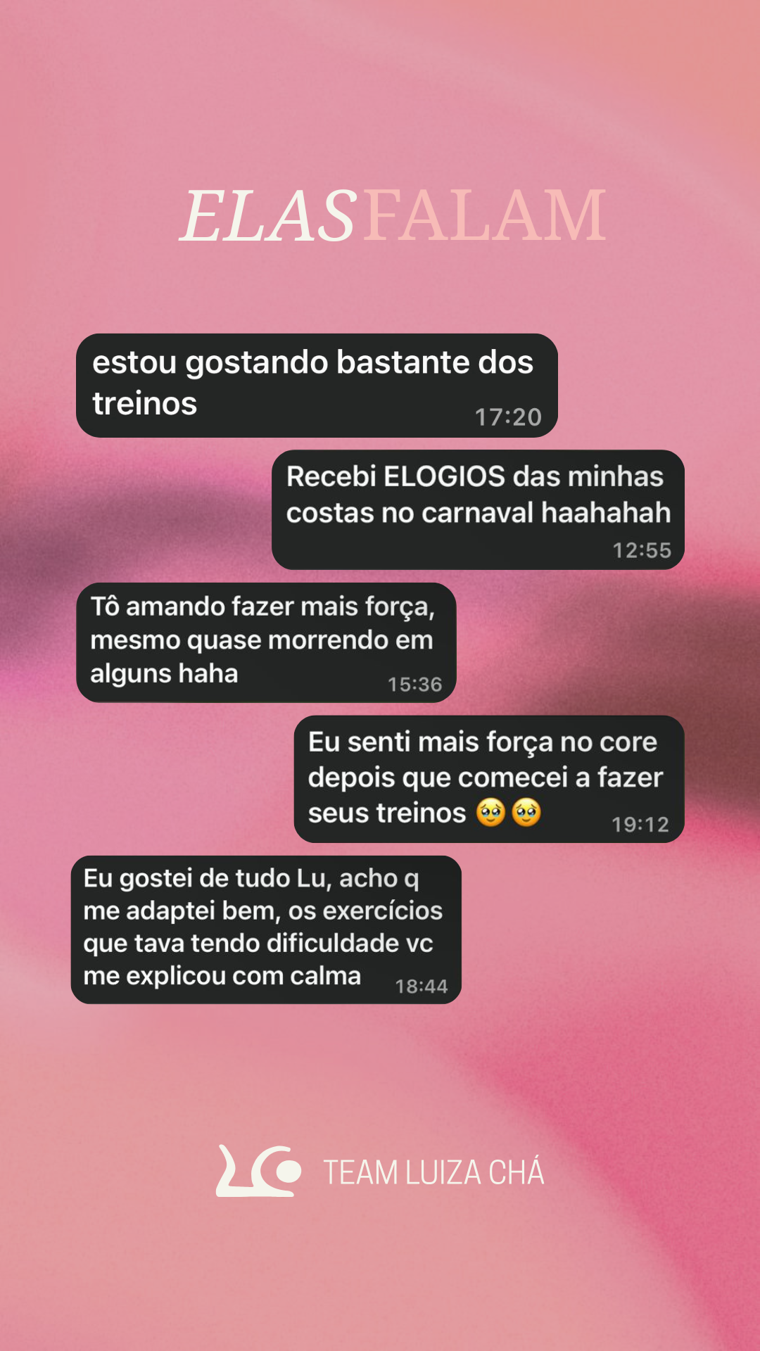 Depoimento gostando dos treinos e elogios